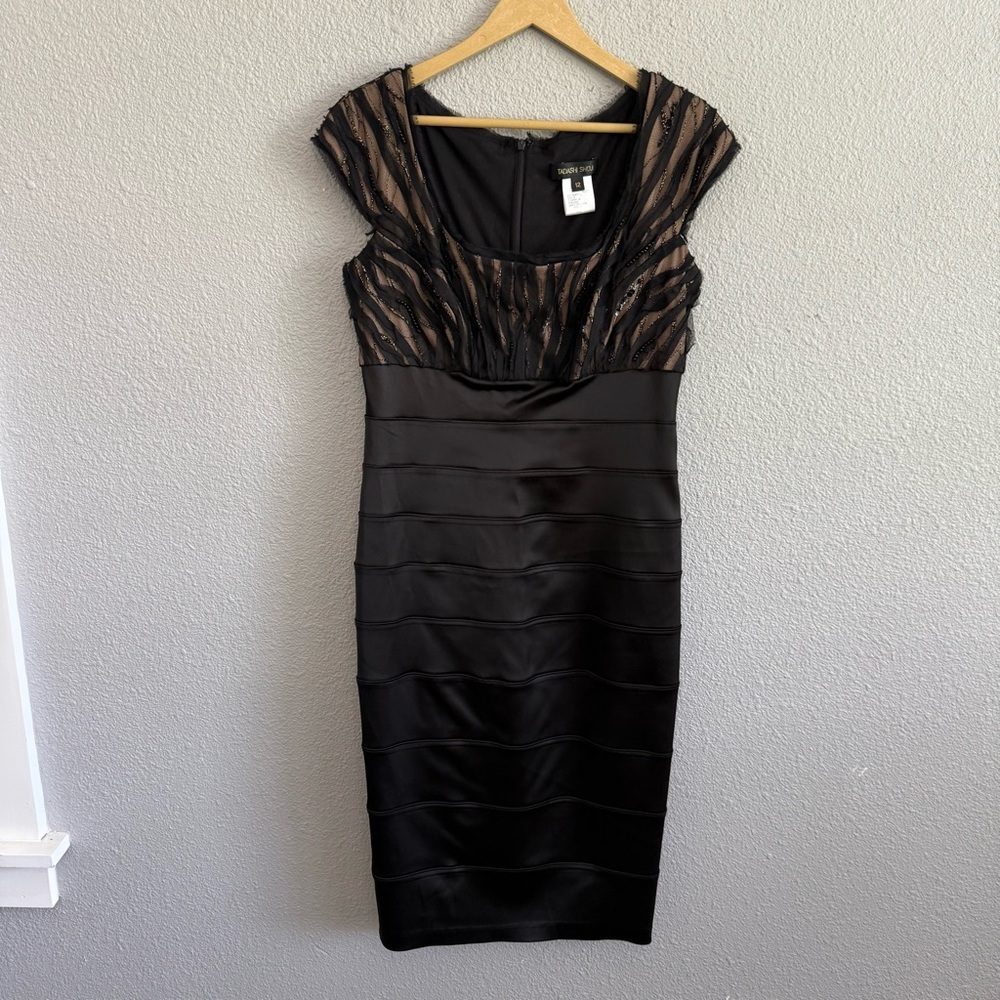 Tadashi Shoji Silk Blend Black Mini Sheath Dress Formal Size 12 EUC
